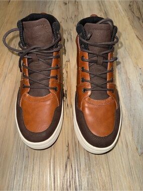 Mutual Weave Men's Brown Leather-Accent High-Top Boots